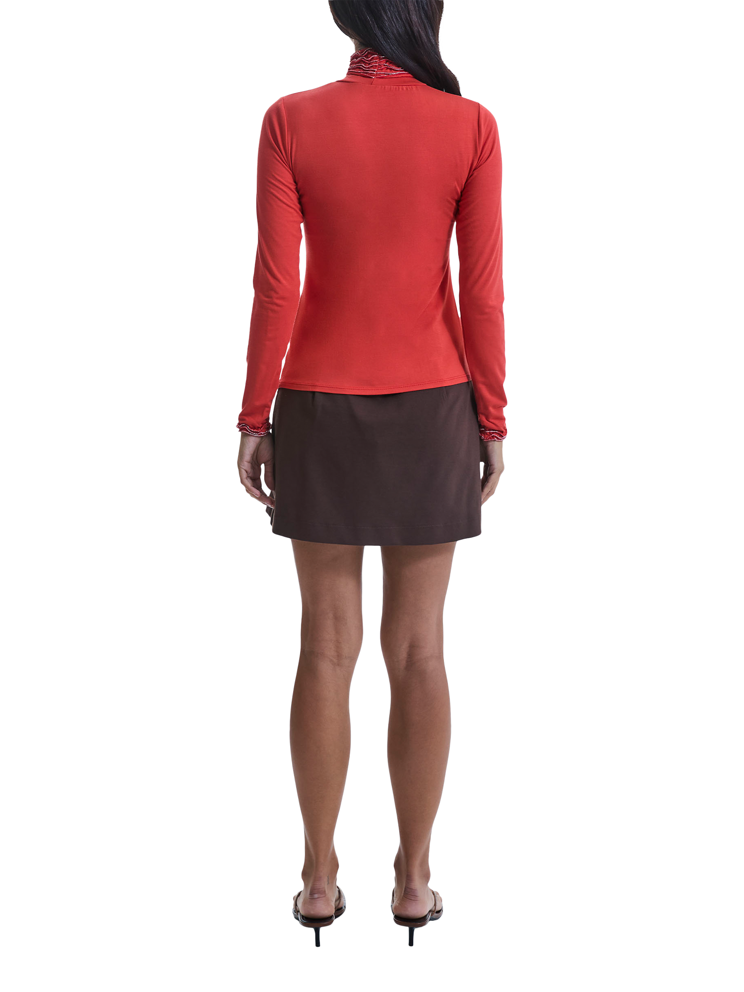 Product image 2 of 5, which shows James Lakeland Ruffle Polo Neck Long Sleeve Top, Orange, 8