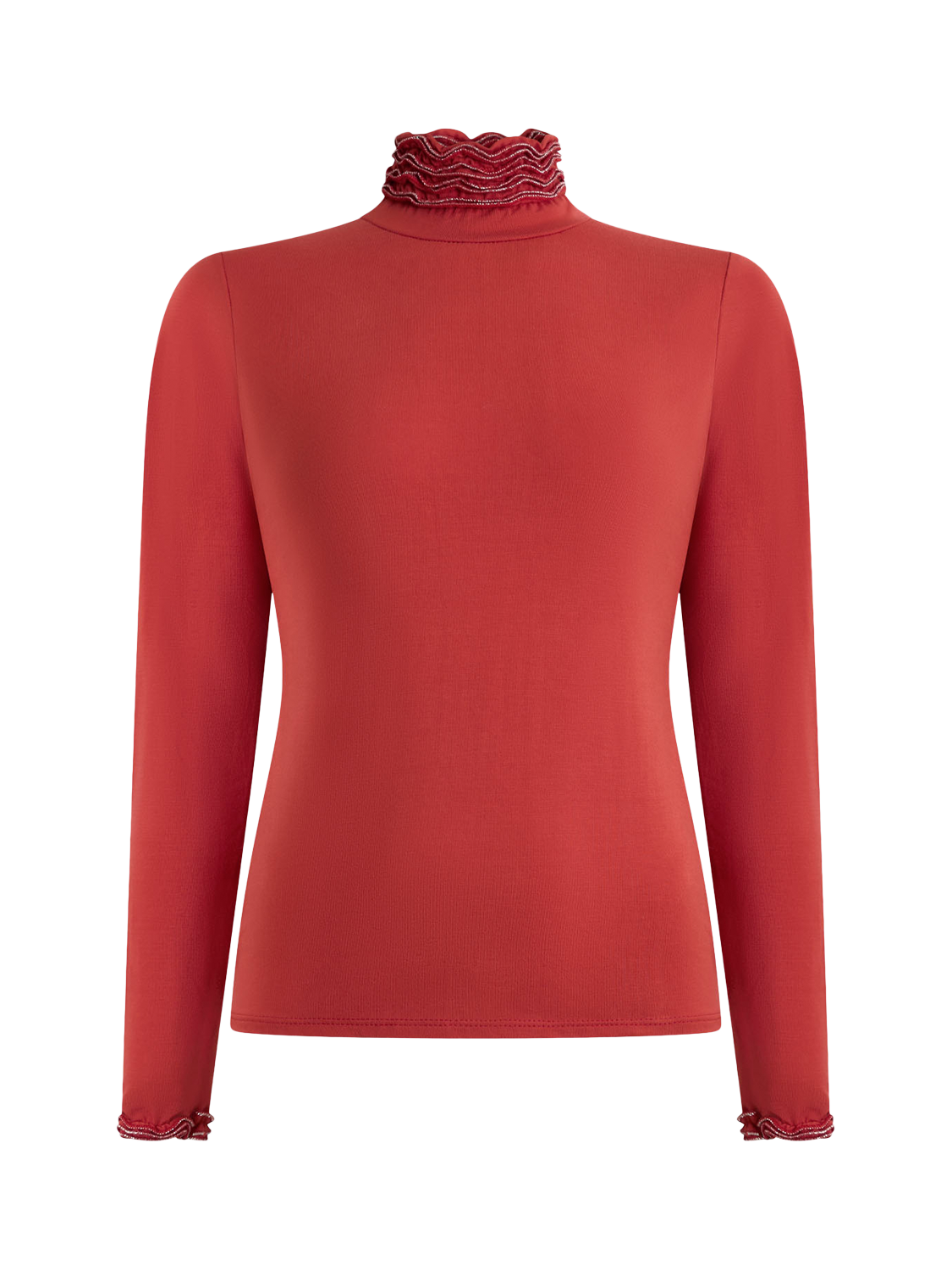 Product image 5 of 5, which shows James Lakeland Ruffle Polo Neck Long Sleeve Top, Orange, 8
