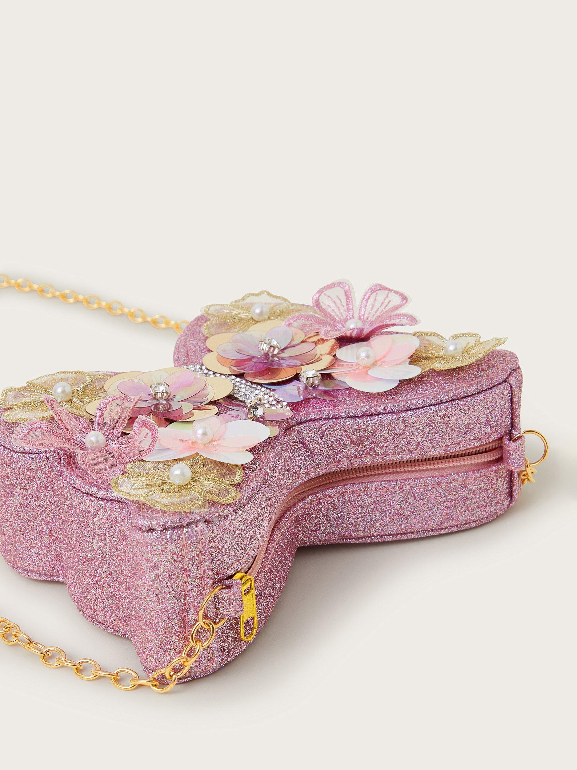 Product image 3 of 4, which shows Monsoon Kids' Bella Embellished Butterfly Bag, Pink/Multi, One Size