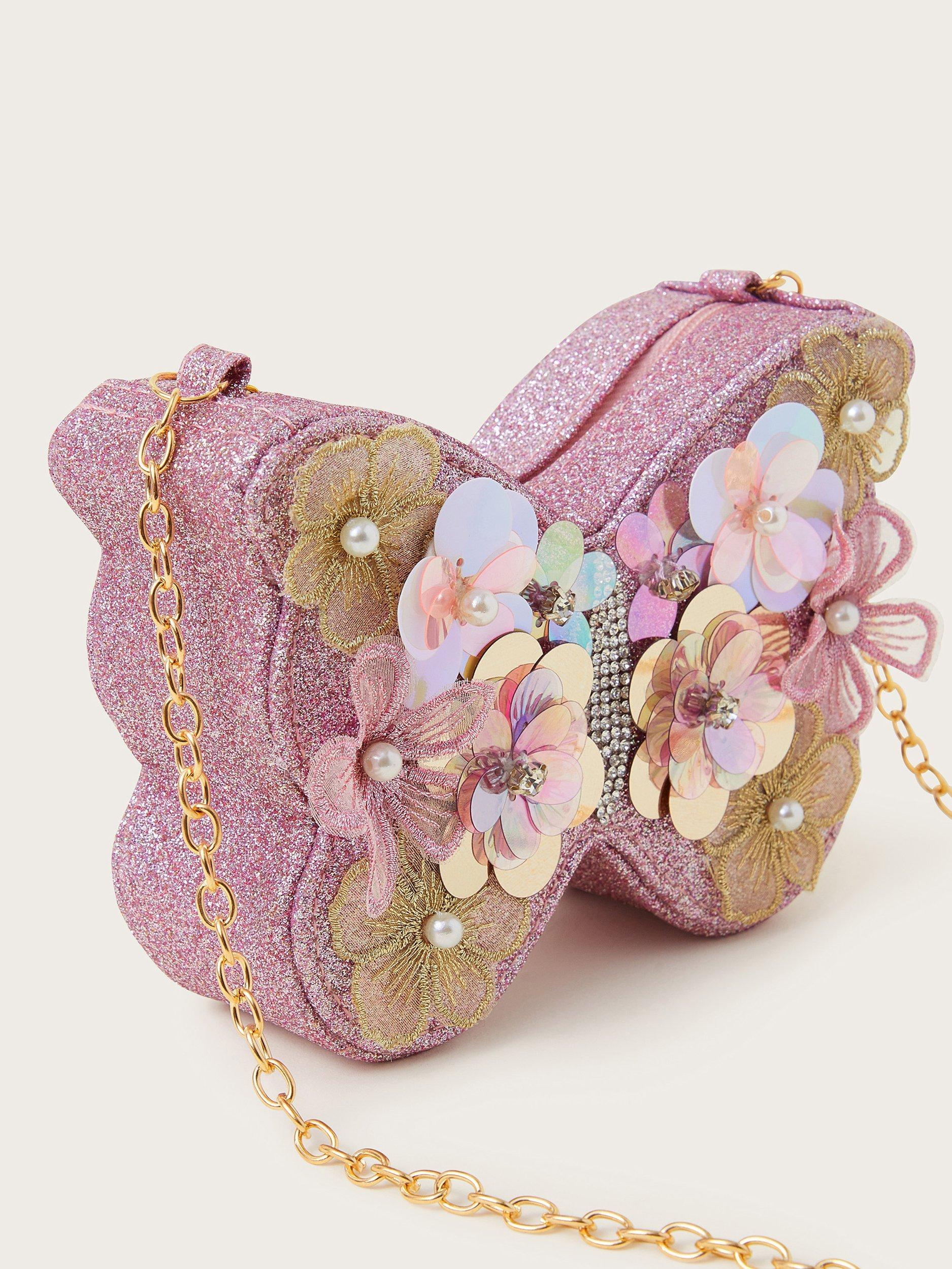 Product image 4 of 4, which shows Monsoon Kids' Bella Embellished Butterfly Bag, Pink/Multi, One Size