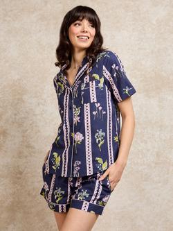 Their Nibs Floral Stripe Shorty Pyjama Set, Navy - view 2, Navy