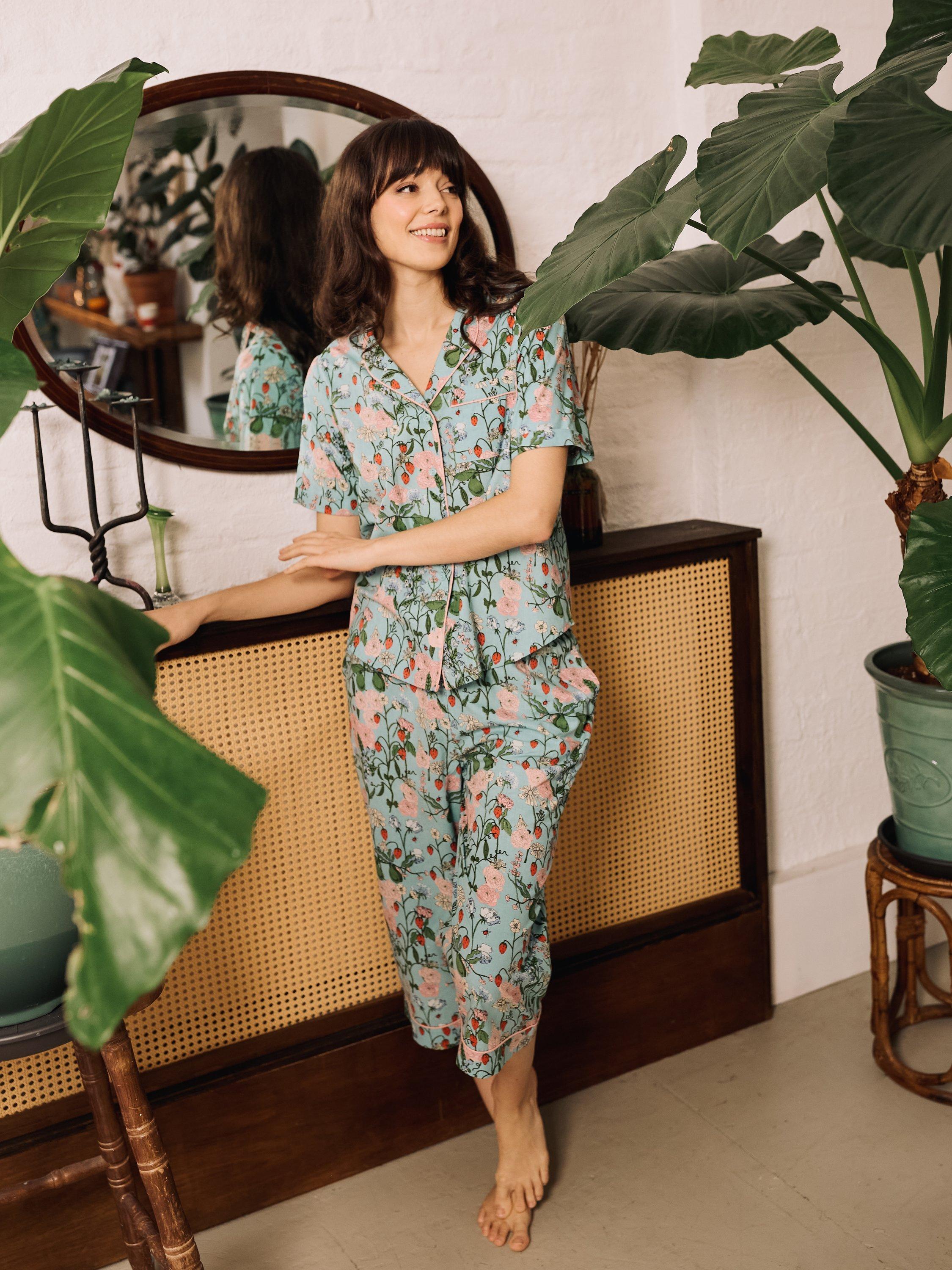 Product image 2 of 4, which shows Their Nibs Summer Fruits Cropped Pyjama Set, Blue, S
