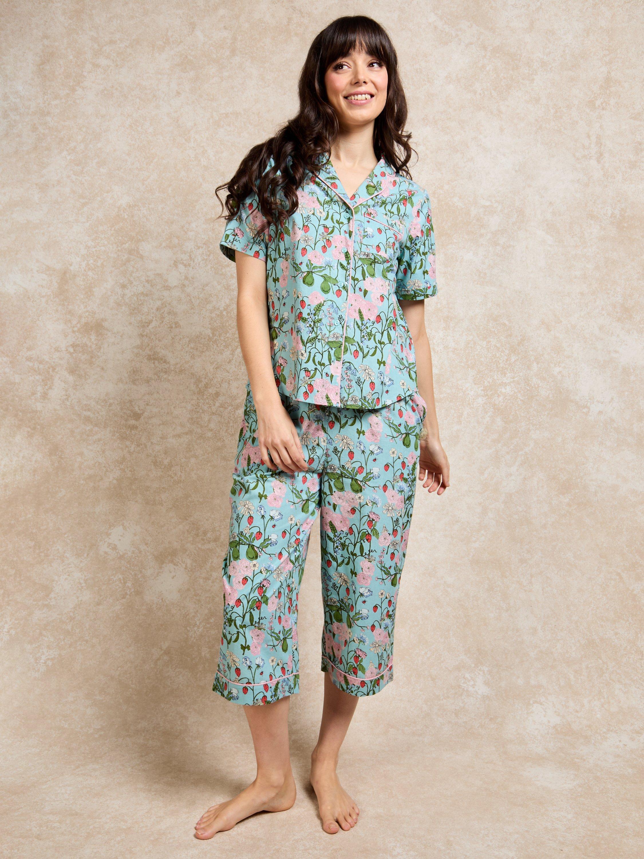 Product image 4 of 4, which shows Their Nibs Summer Fruits Cropped Pyjama Set, Blue, S