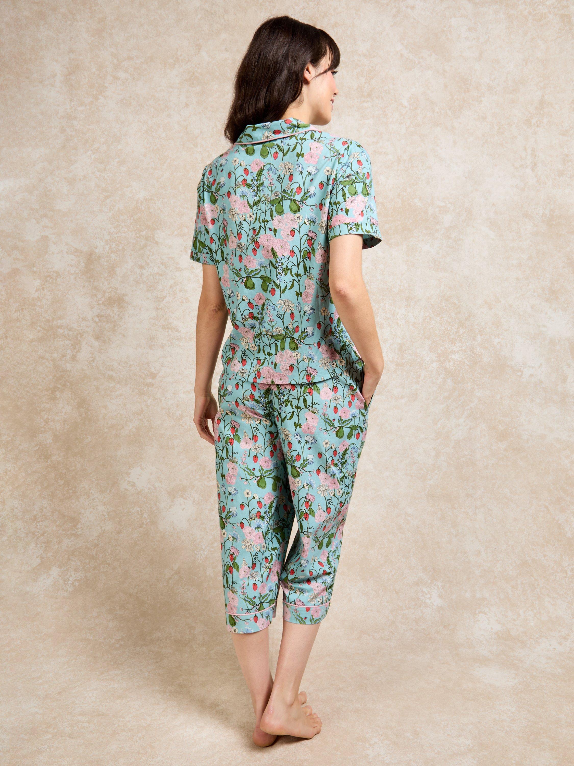 Product image 3 of 4, which shows Their Nibs Summer Fruits Cropped Pyjama Set, Blue, S