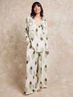 Their Nibs Peacock Feather Long Pyjama Set, White, White