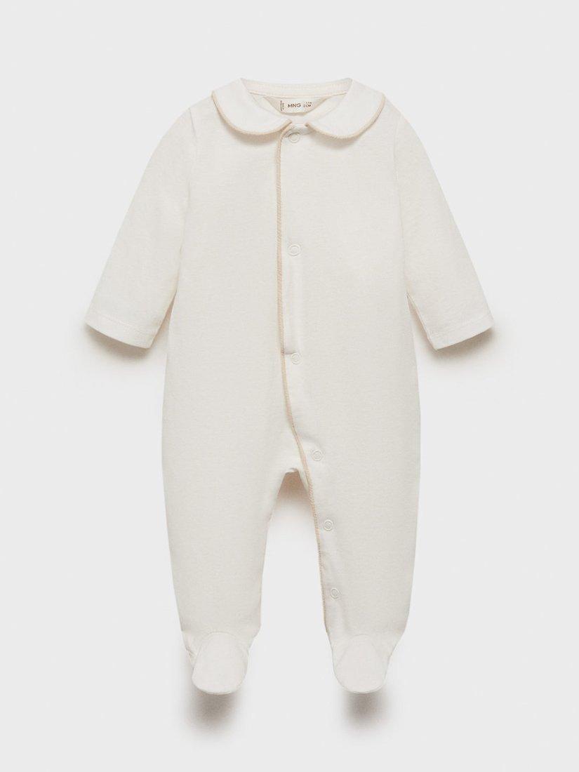 Mango Baby Cotton Peter Pan Collar Sleepsuit, White