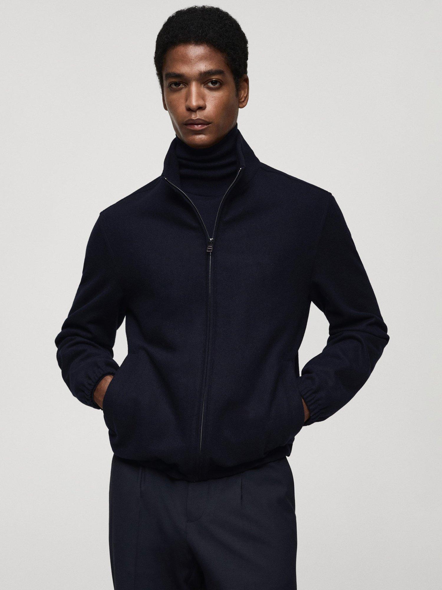 Mango Serguey Wool Blend Bomber Jacket, Navy
