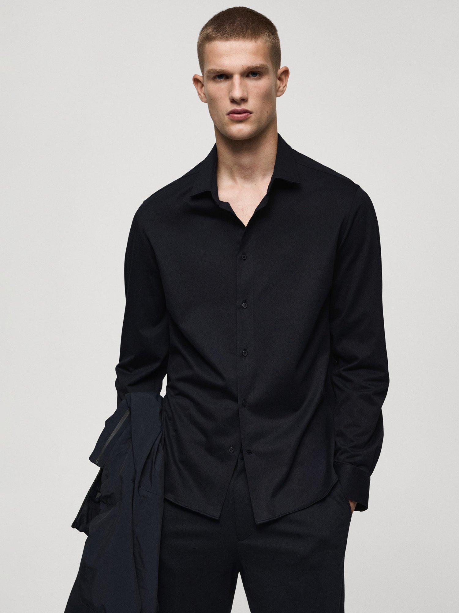 Mango Jersey Regular Fit Shirt, Navy