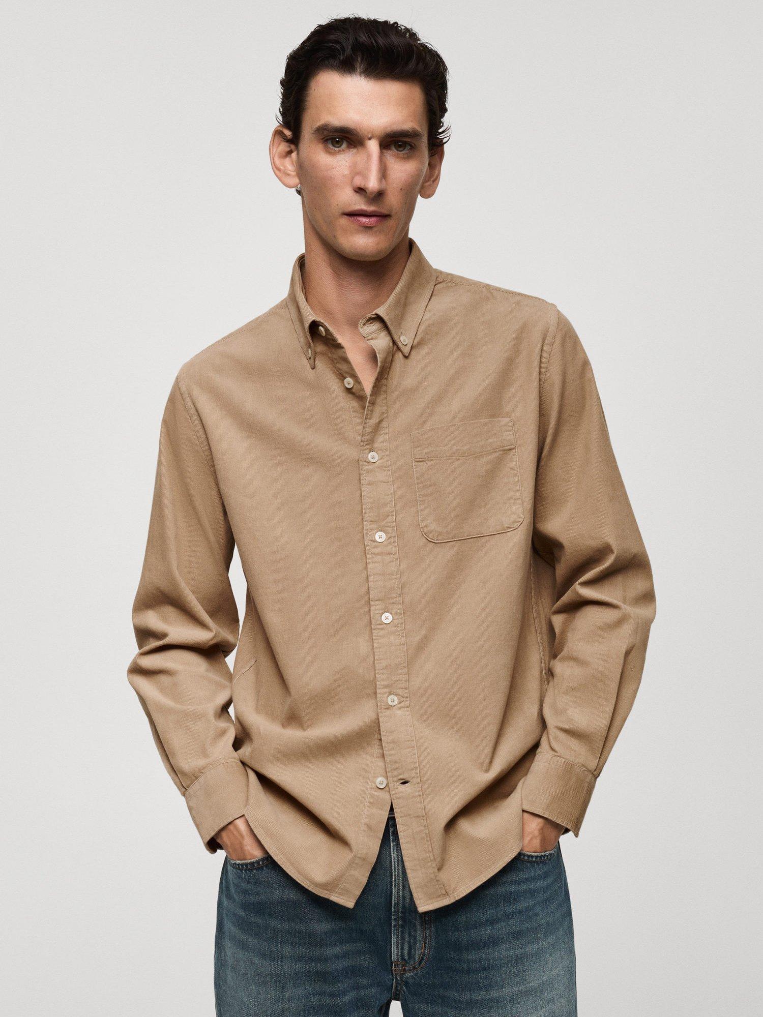 Mango Tadi Cotton Regular Fit Shirt, Light Beige