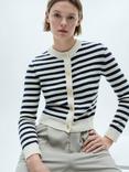 Mango Eliote Stripe Jewel Button Cardigan, Navy