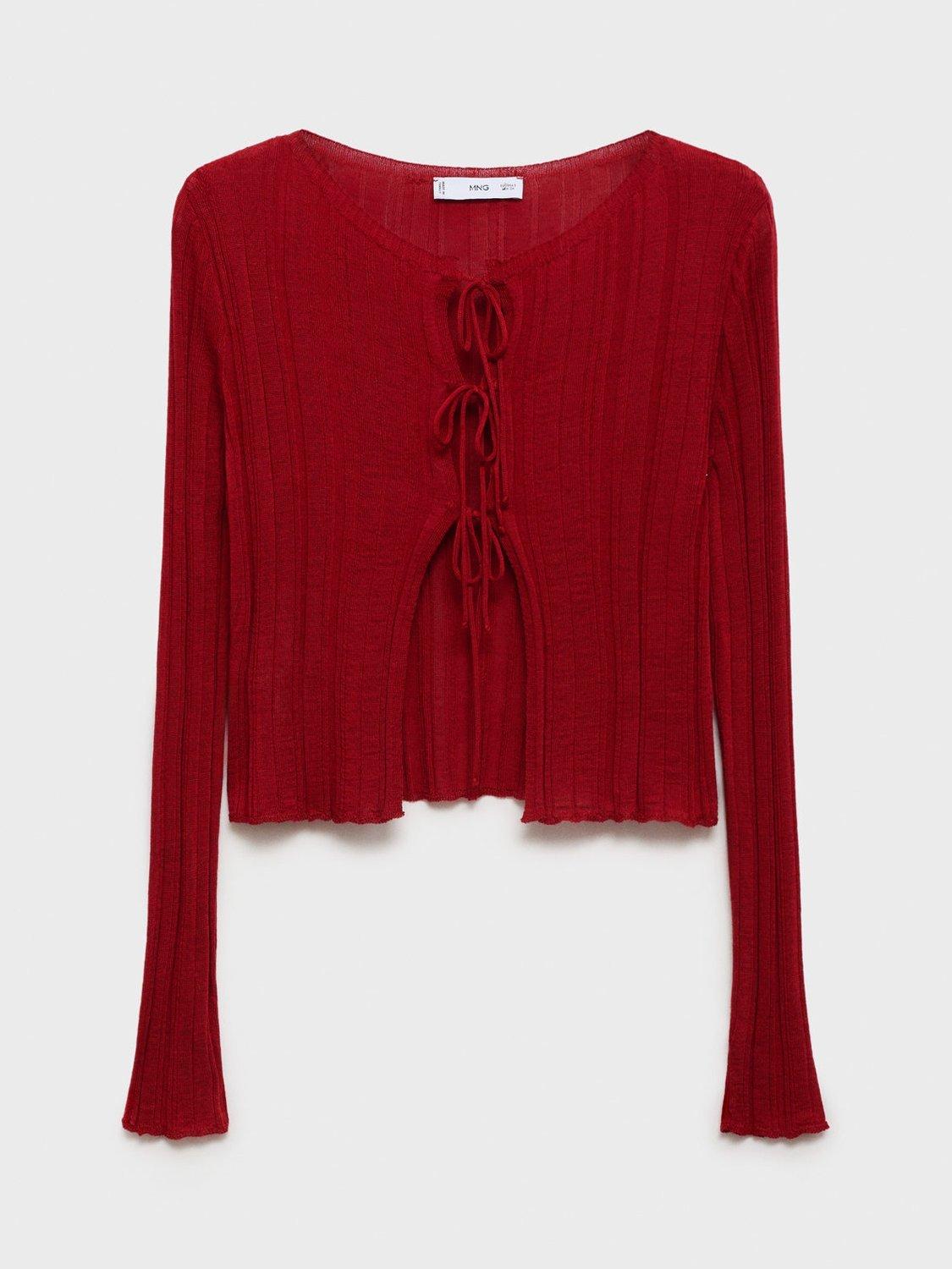 Product image 3 of 7, which shows Mango Oporta Tie Front Cardigan, Red, S