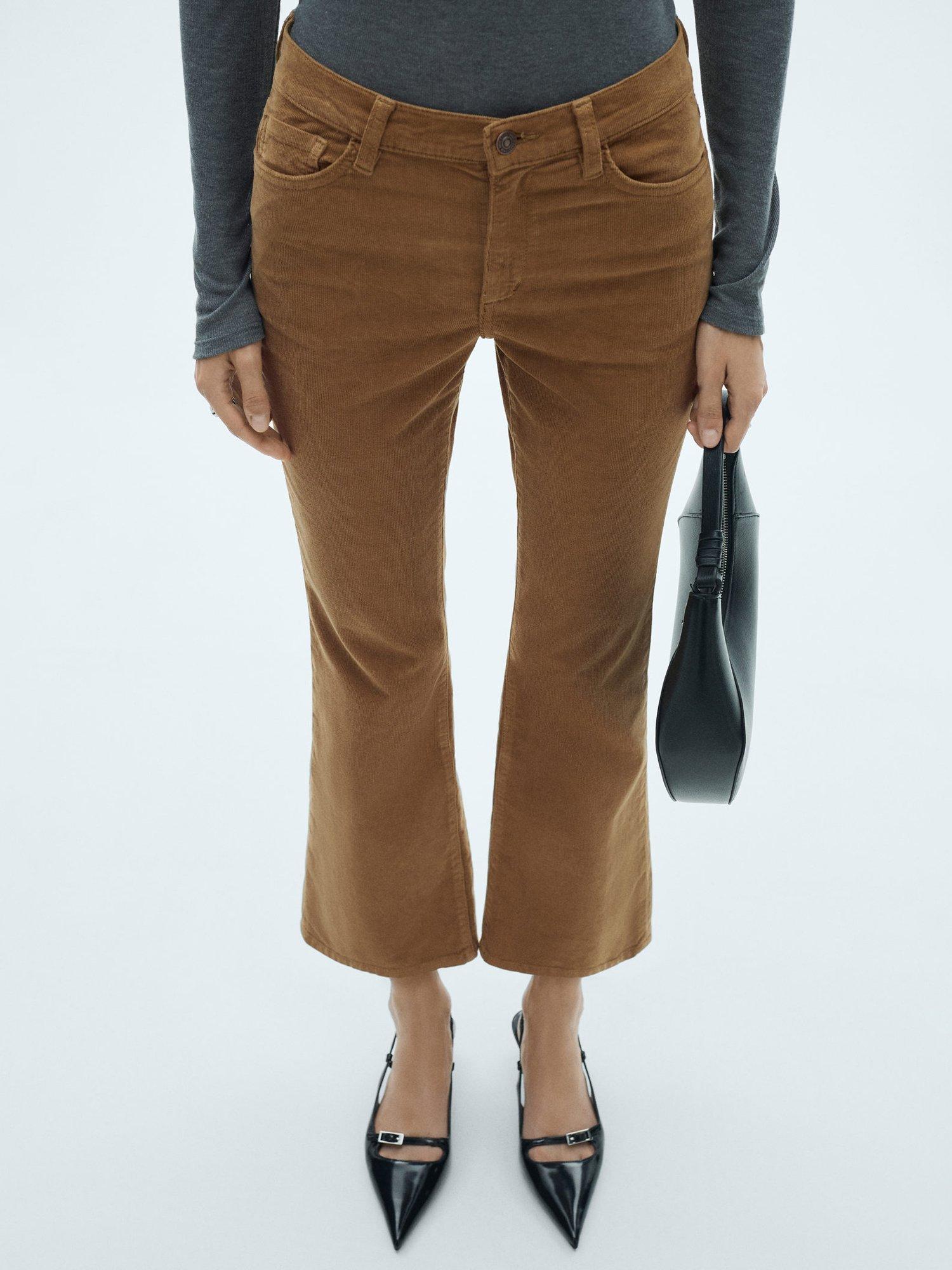 Mango Sienna Flare Crop Corduroy Trousers, Medium Brown