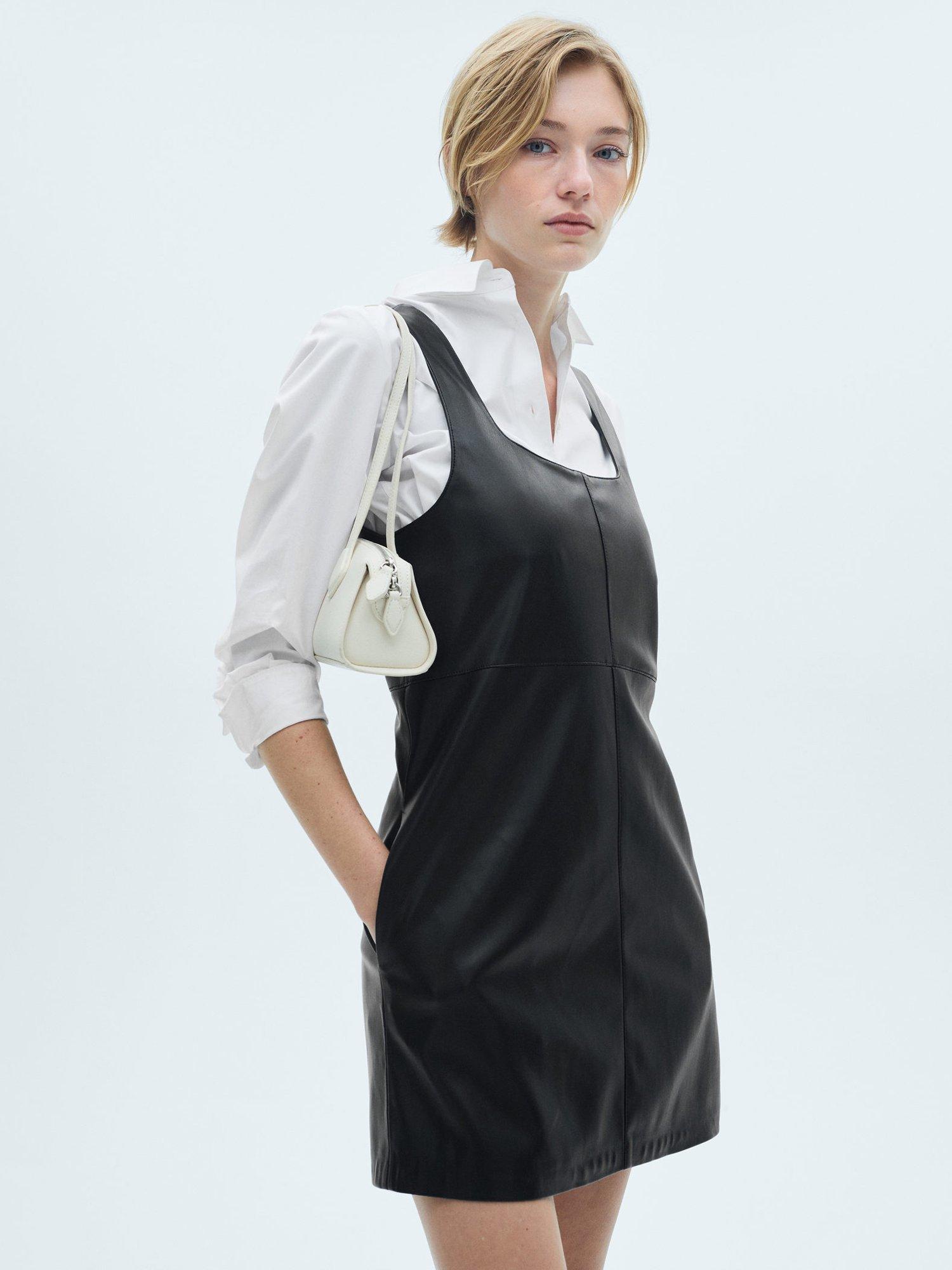 Product image 1 of 6, which shows Mango Sixties Faux Leather Mini Dress, Black, L