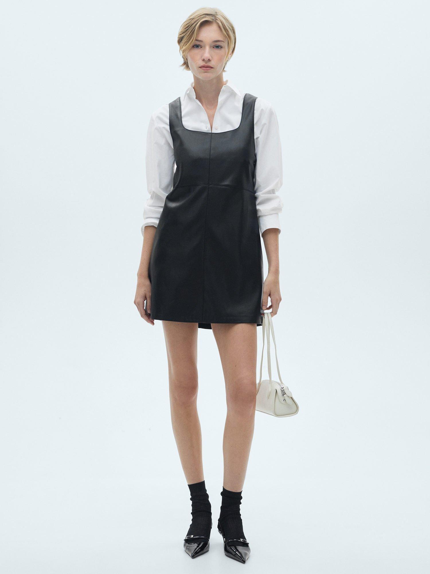 Product image 2 of 6, which shows Mango Sixties Faux Leather Mini Dress, Black, L