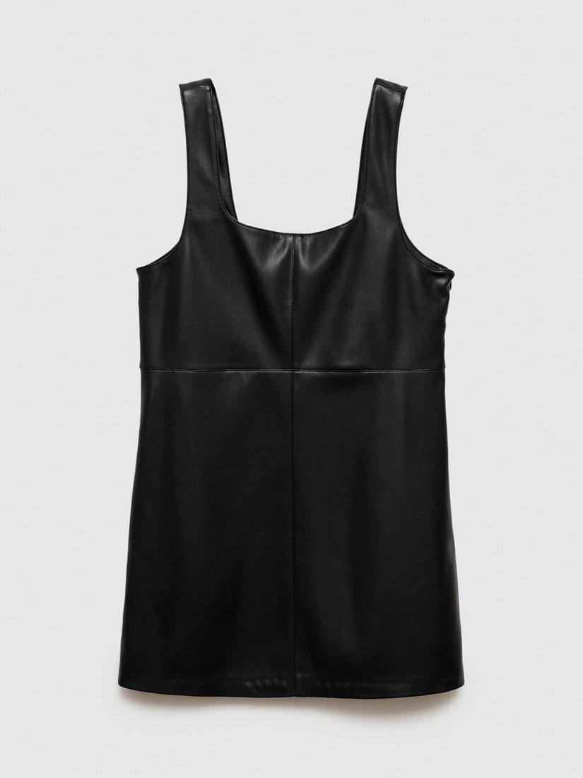 Product image 3 of 6, which shows Mango Sixties Faux Leather Mini Dress, Black, L
