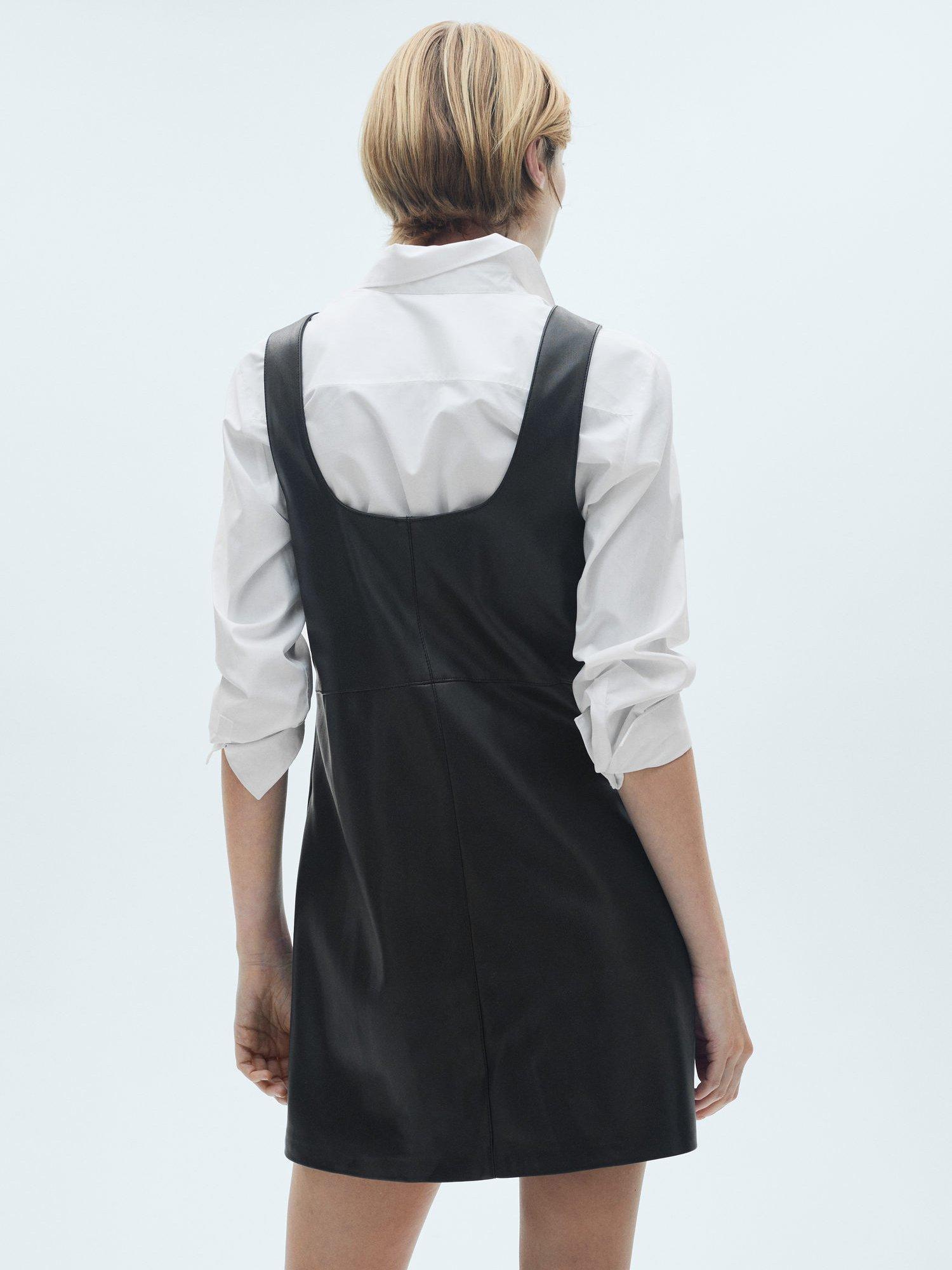 Product image 4 of 6, which shows Mango Sixties Faux Leather Mini Dress, Black, L