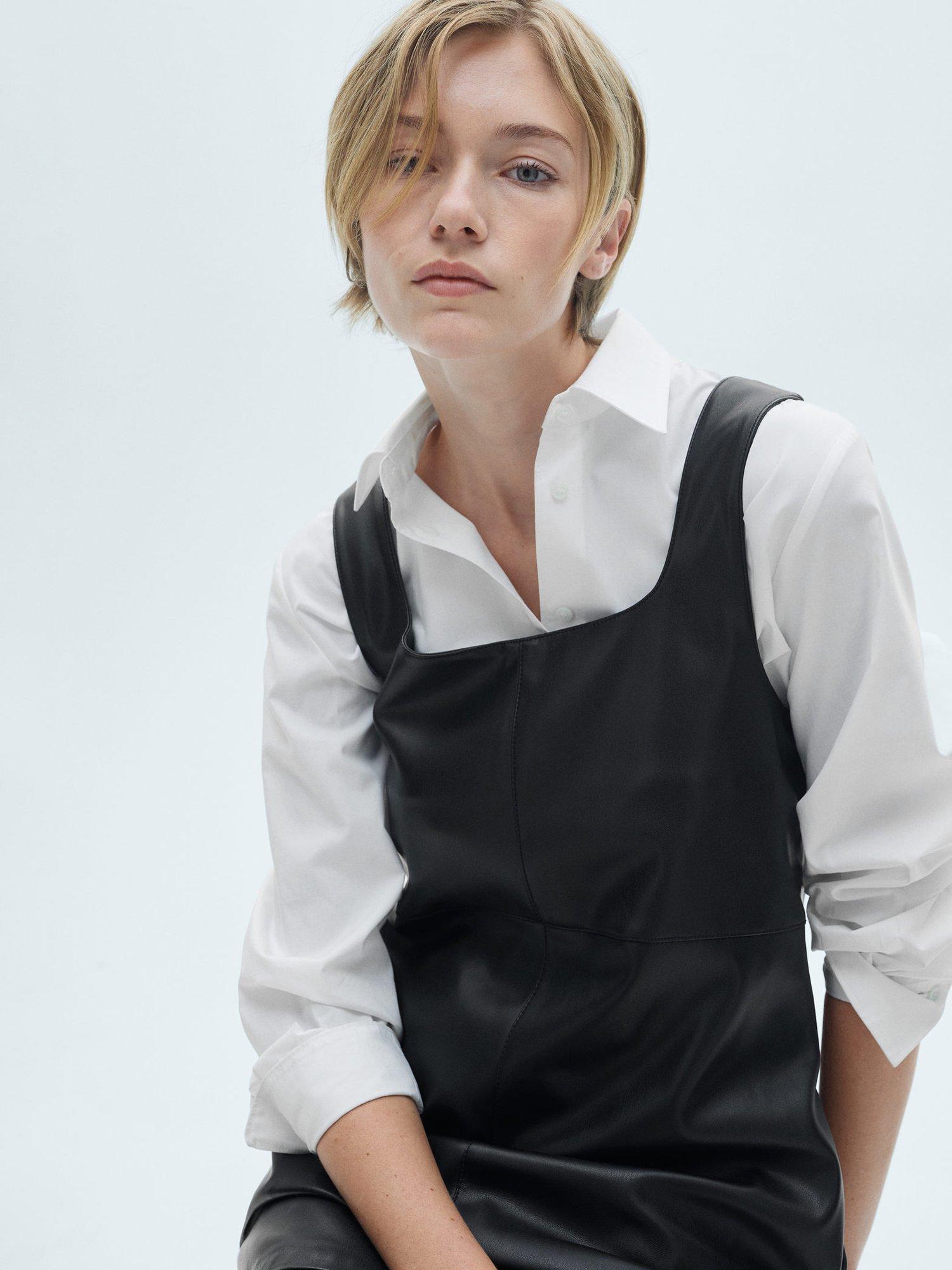 Product image 5 of 6, which shows Mango Sixties Faux Leather Mini Dress, Black, L