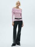 Mango Cisne Ruched Neck Jumper, Pink