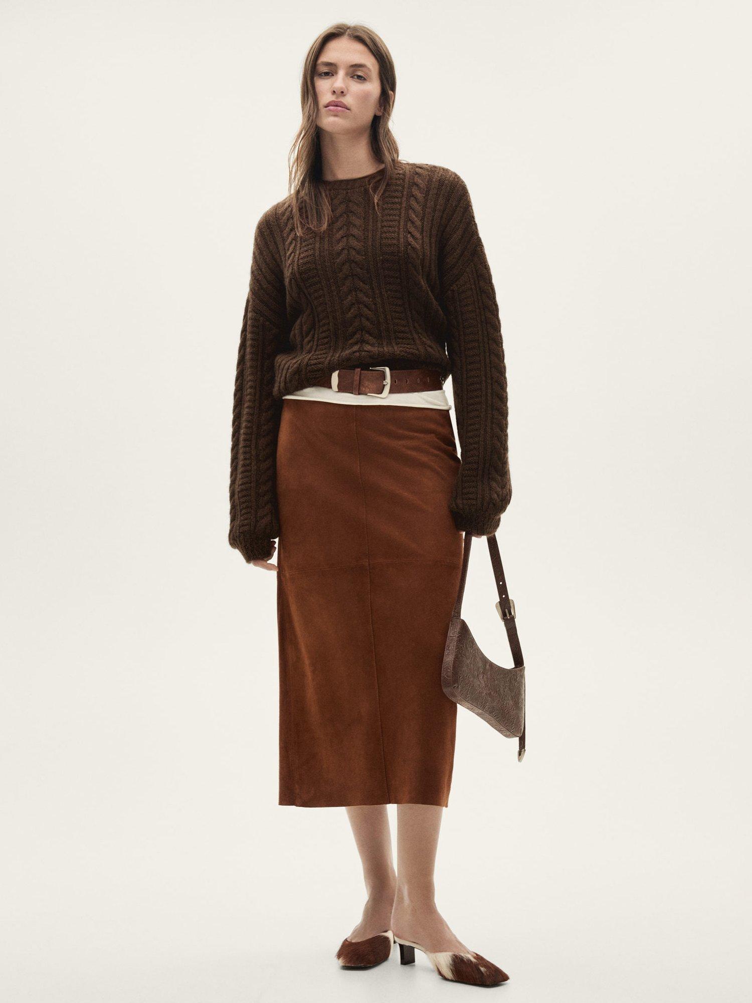 Product image 1 of 7, which shows Mango Tibi Braided Jumper, Brown, XS