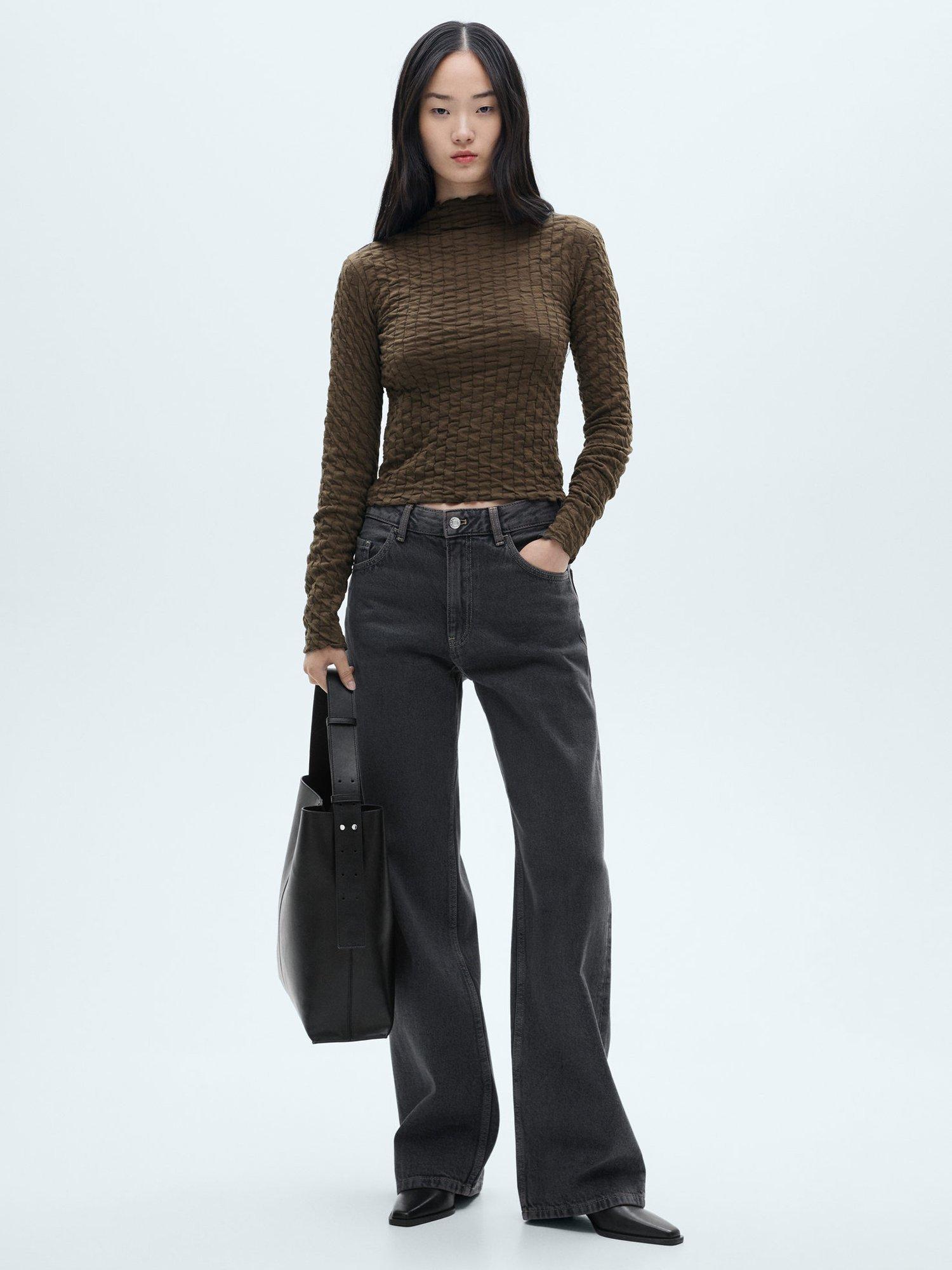 Mango Celia Ruffle Top, Khaki