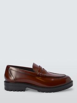 John Lewis Cleated Leather Loafers, Black, Brown