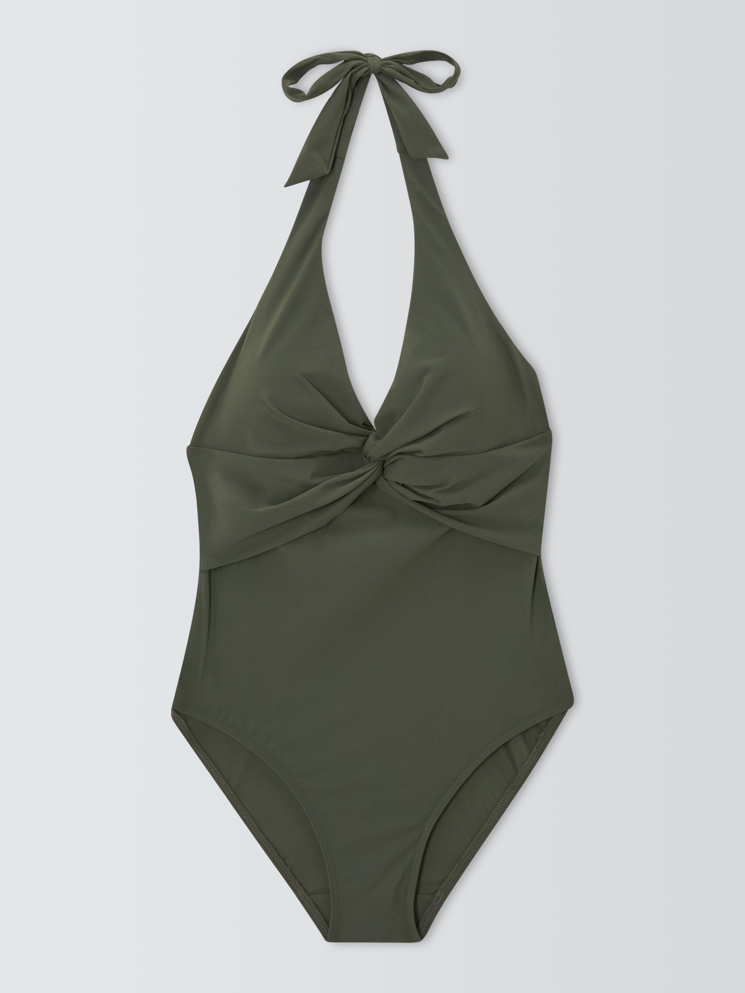 Product image 3 of 5, which shows John Lewis Hamptons Twist Front Swimsuit, Khaki, 8