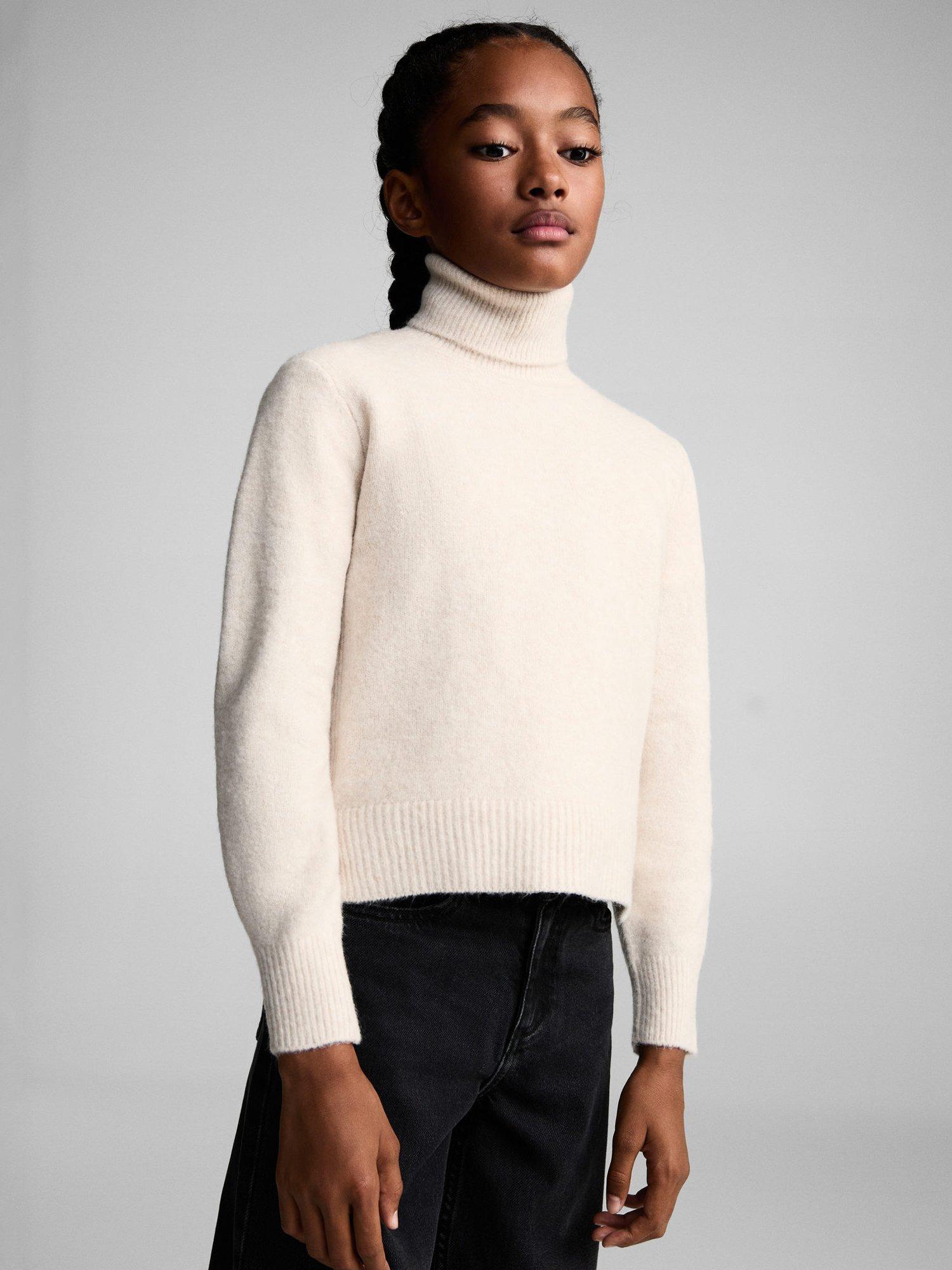 Mango Kids' Viola Roll Neck Jumper, Light Beige