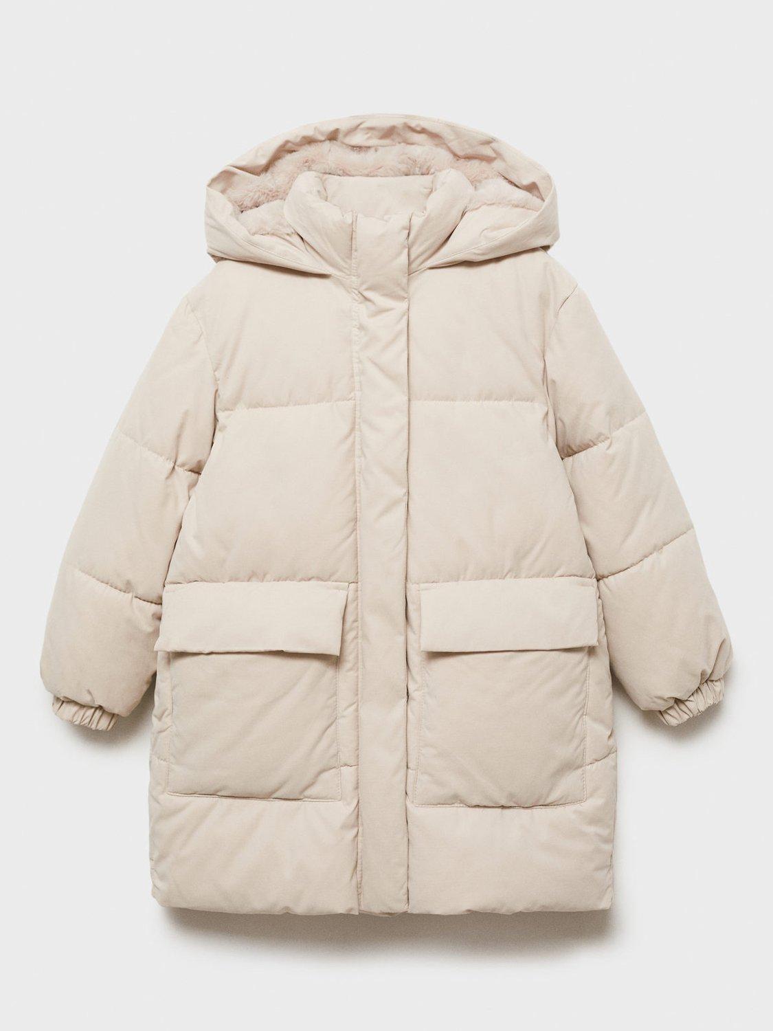 Mango Kids' Vega Quilted Longline Jacket, Light Pastel Grey