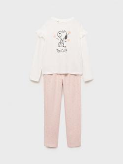 Mango Kids' Snoopy Cotton Pyjamas, Natural White, Natural White