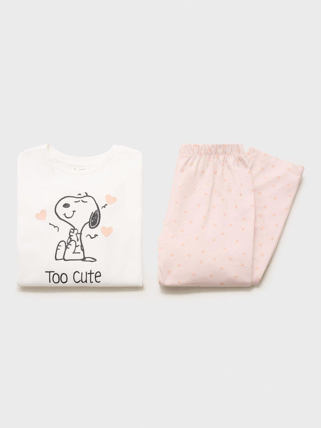 Product image 3 of 4, which shows Mango Kids' Snoopy Cotton Pyjamas, Natural White, 13-14 years