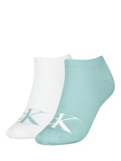Calvin Klein Mono Trainer Socks, Pack of 2, Aqua/White, Aqua/White