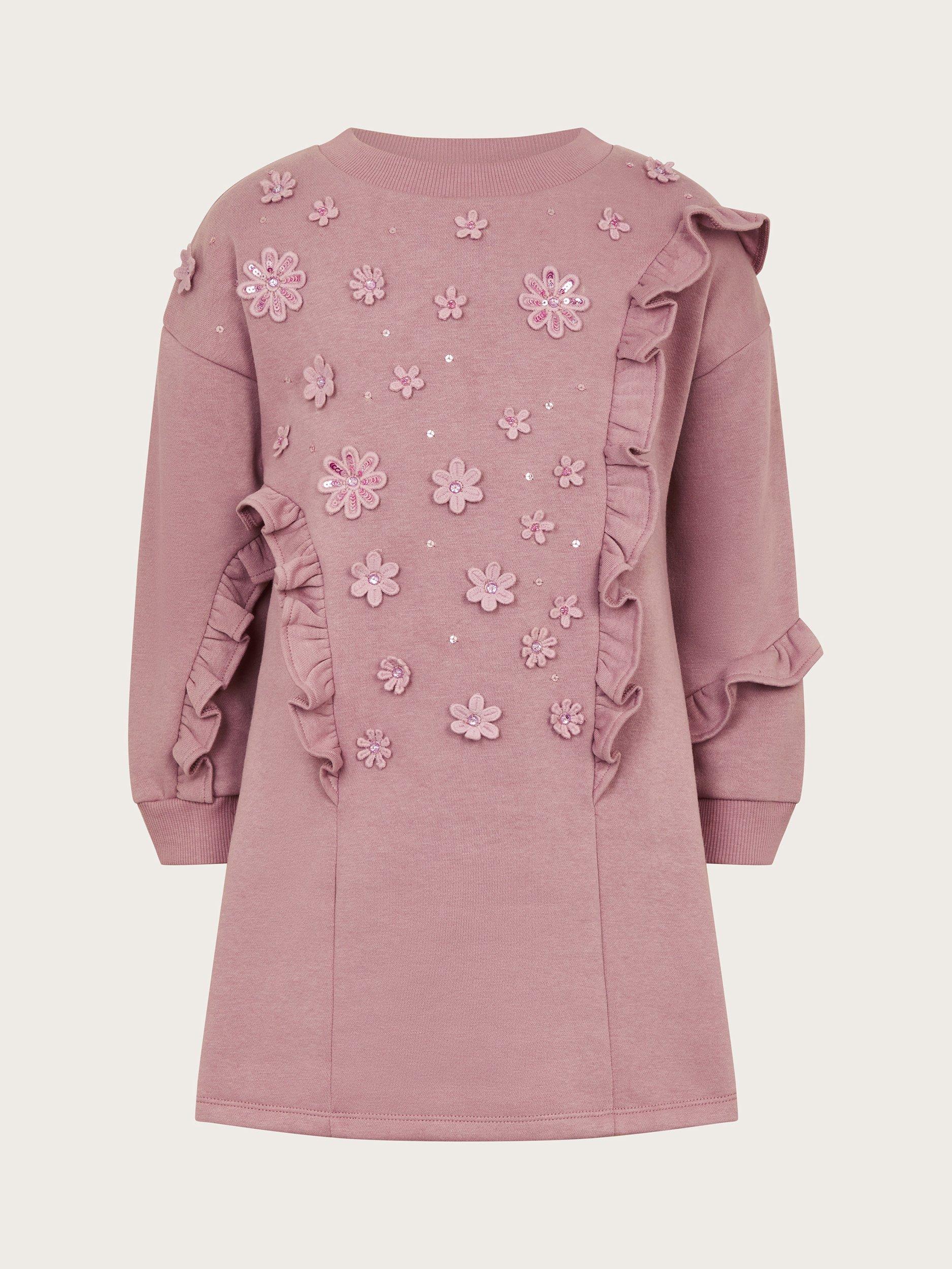 Product image 1 of 3, which shows Monsoon Kids' Frilly 3D Flower Dress, Lilac, 5-6 years