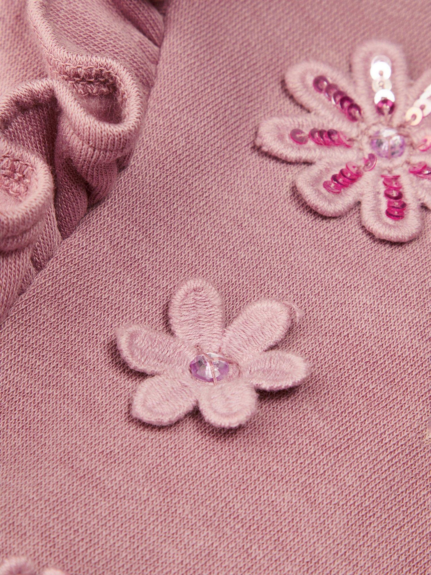 Product image 3 of 3, which shows Monsoon Kids' Frilly 3D Flower Dress, Lilac, 5-6 years