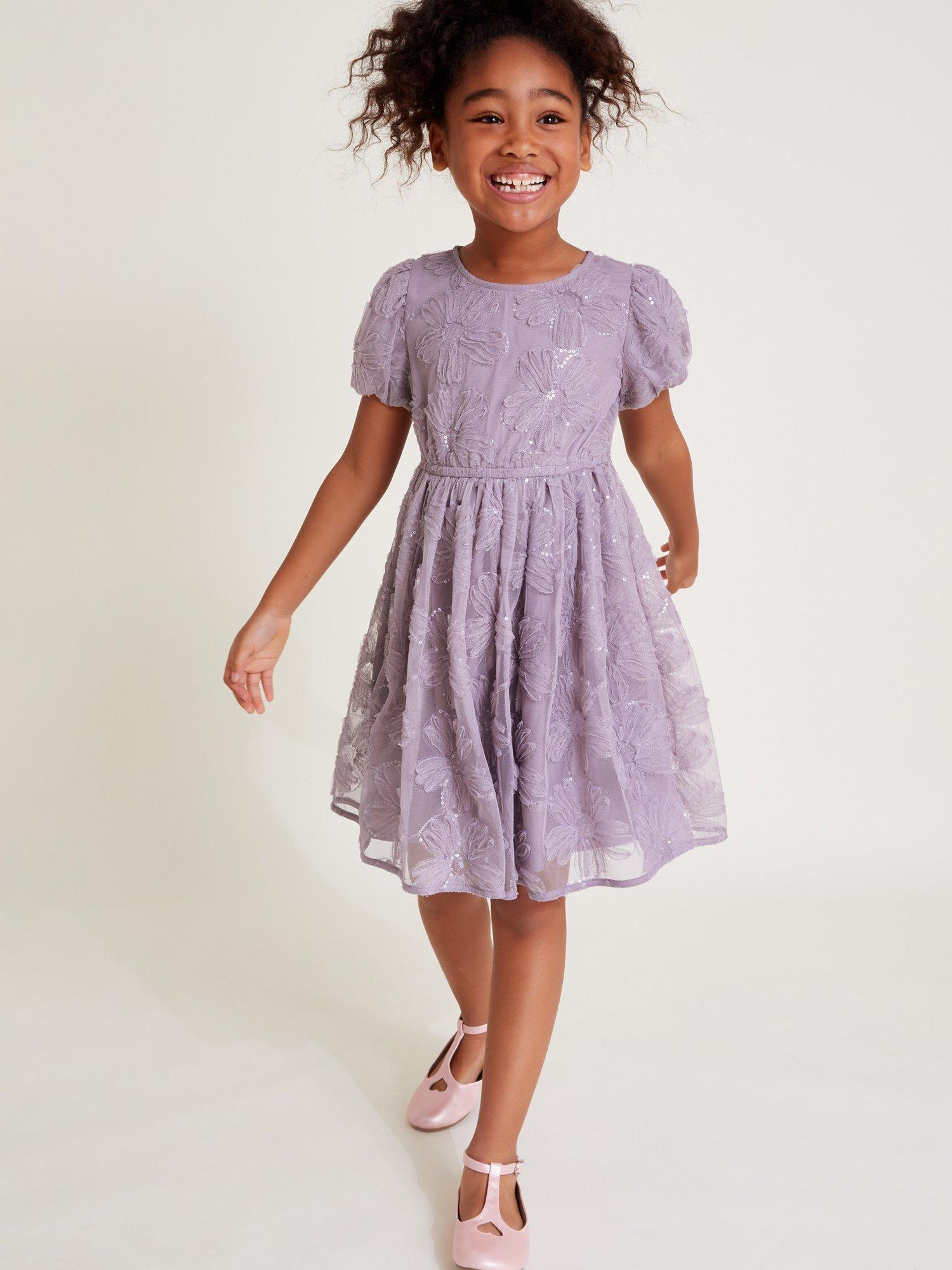 Monsoon Kids' Sequin Flower Dress, Lilac