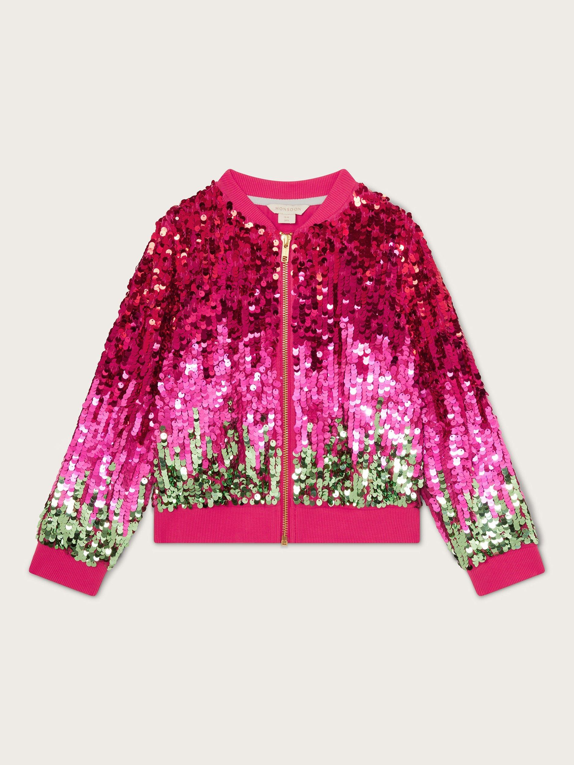 Monsoon Kids Bright Sequin Bomber Jacket Pink