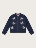 Monsoon Kids' Embellished Sequin Bow Bomber Jacket, Navy