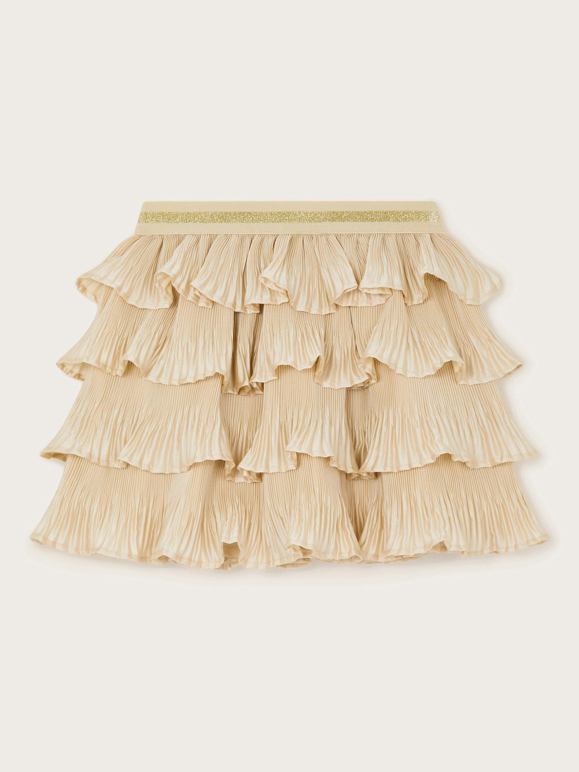 Product image 1 of 3, which shows Monsoon Kids' Ruffle Satin Skirt, Gold, 3-4 years
