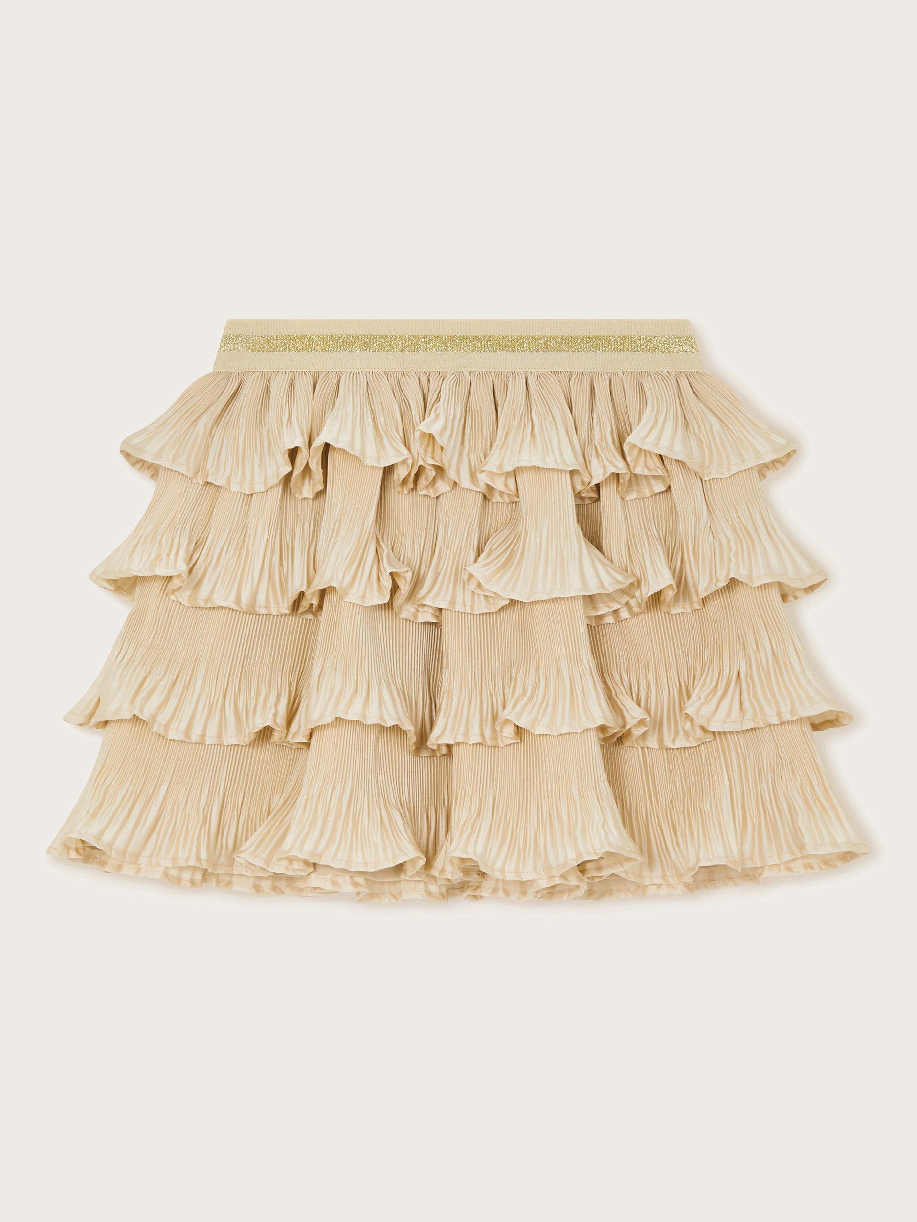 Product image 2 of 3, which shows Monsoon Kids' Ruffle Satin Skirt, Gold, 3-4 years