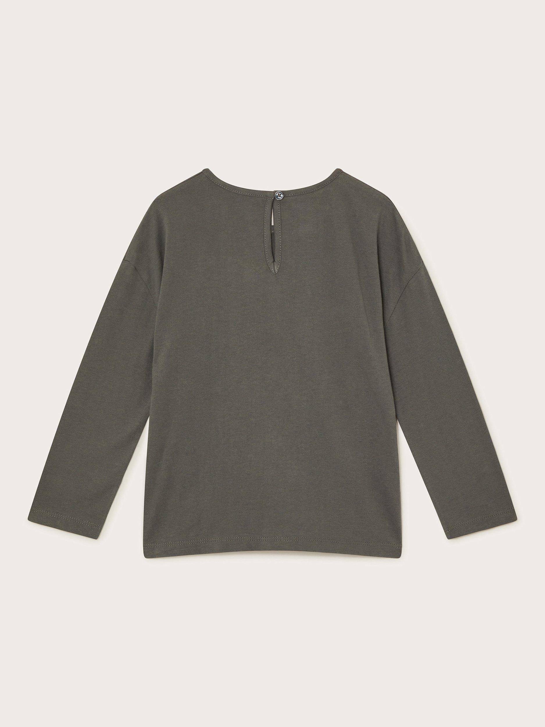 Product image 3 of 3, which shows Monsoon Kids' Cotton Embellished Top, Grey, 3-4 years