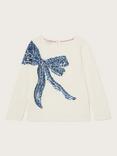 Monsoon Kids' Sequin Bow Top, Ivory