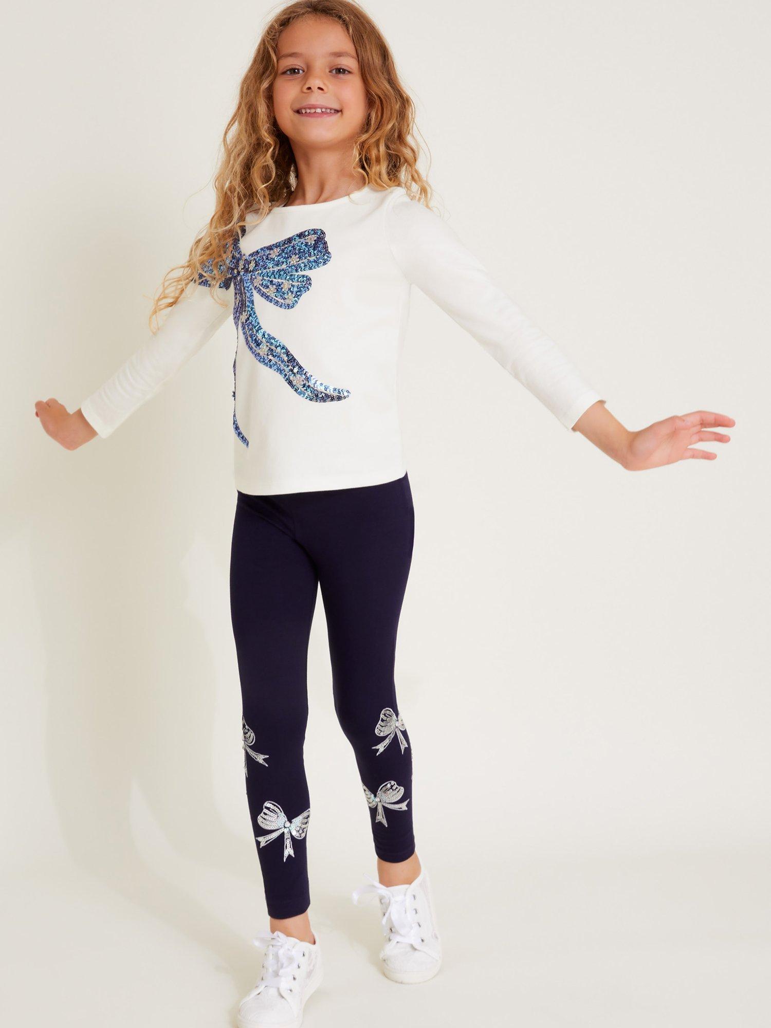 Monsoon Kids' Sequin Bow Top, Ivory