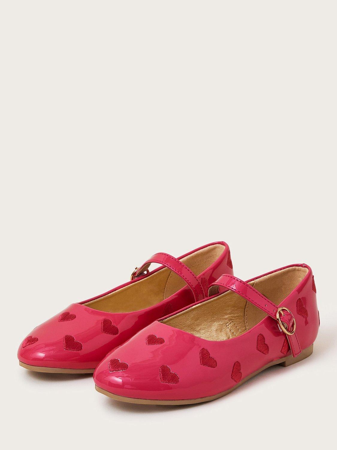 Product image 2 of 3, which shows Monsoon Kids' Patent Heart Ballerina Flat Shoes, Pink, 4