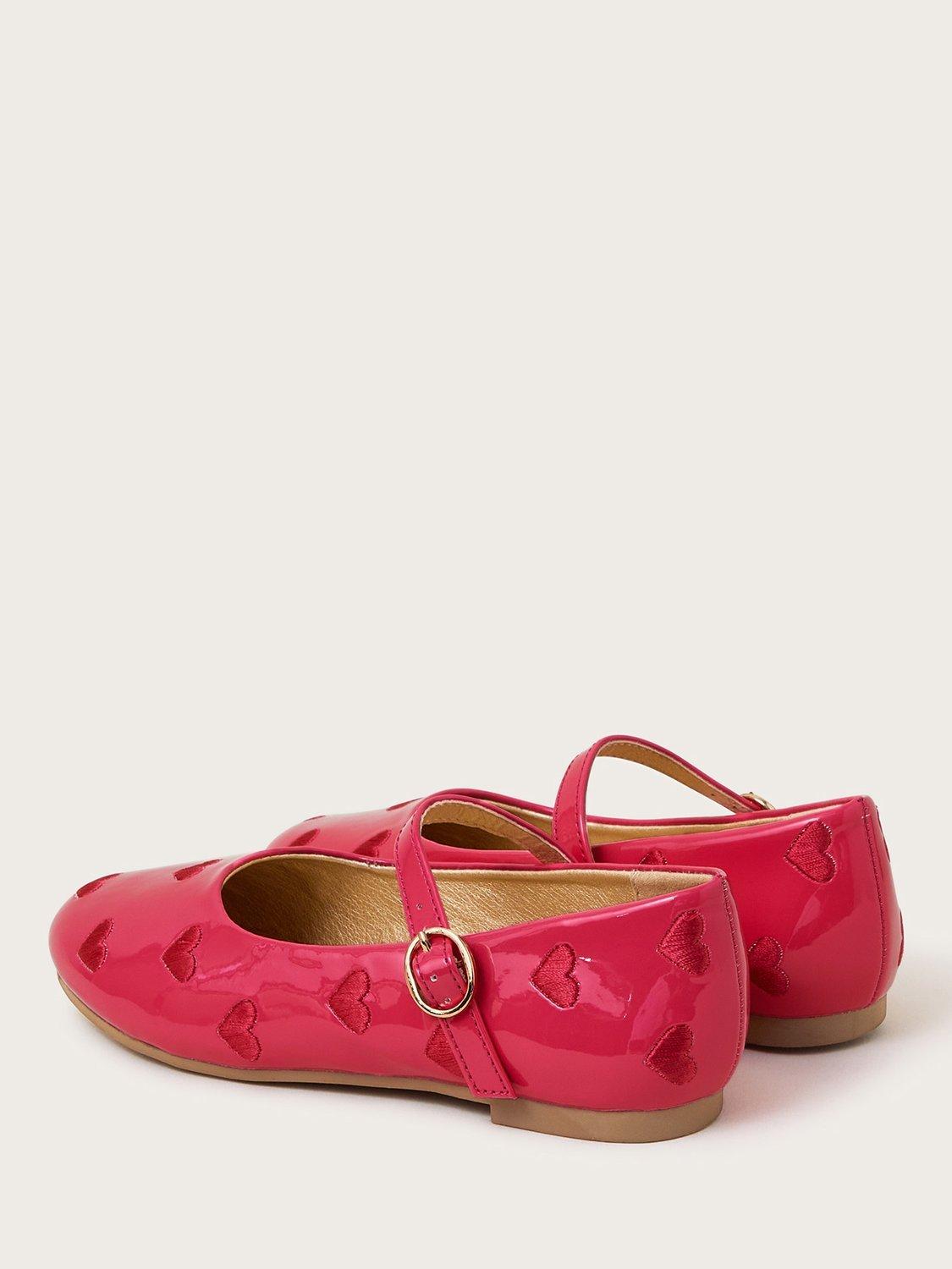 Product image 3 of 3, which shows Monsoon Kids' Patent Heart Ballerina Flat Shoes, Pink, 4
