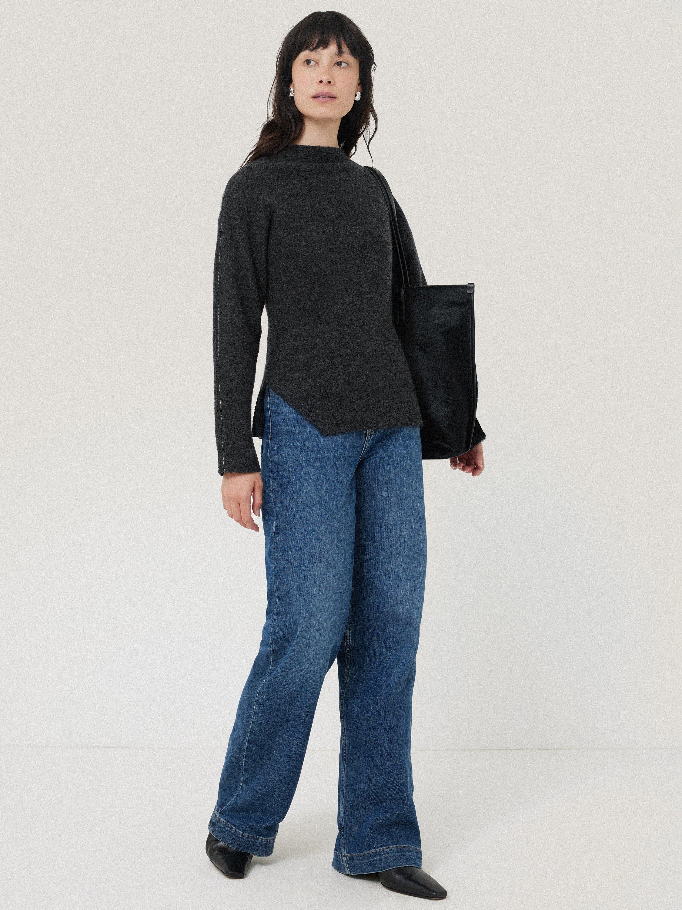 Product image 1 of 6, which shows Jigsaw Boiled Wool Blend Batwing Knit Top, Dark Grey, XS