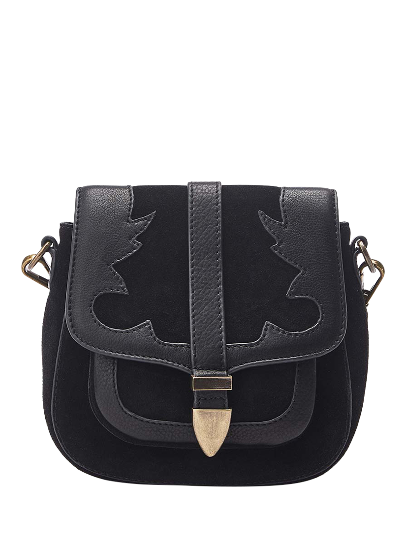 Product image 1 of 4, which shows Moda in Pelle Alyson Leather Cross Body Bag, Black