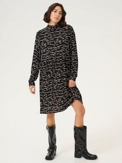 KAFFE Luna Smock Mini Dress, Black/Beige, Black/Beige