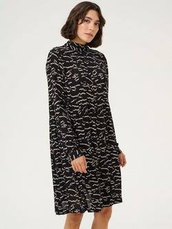 KAFFE Luna Smock Mini Dress, Black/Beige - view 2, Black/Beige