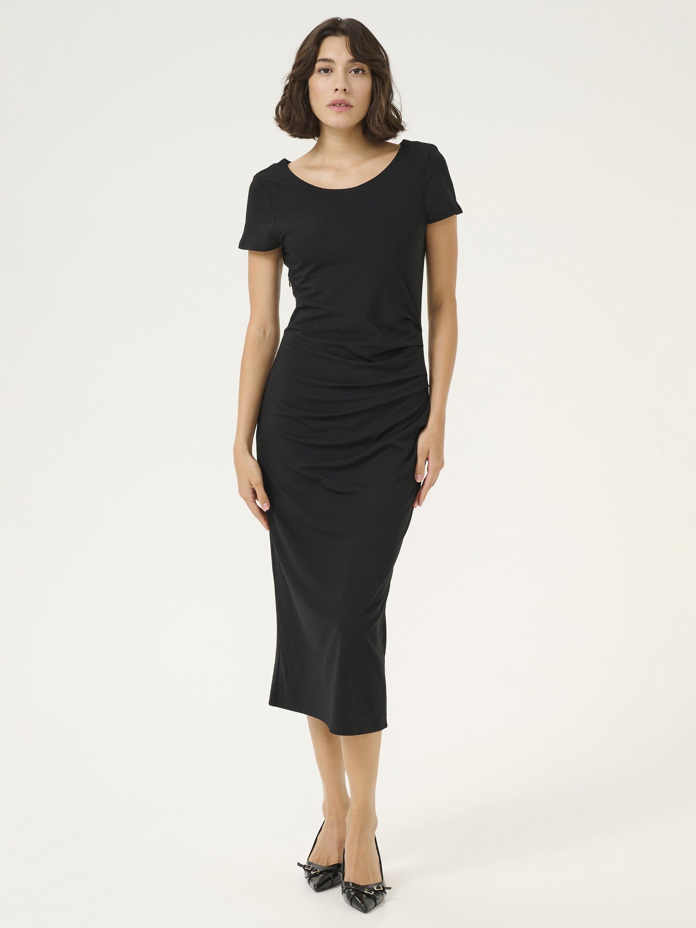 KAFFE Mira Ruched Waist Midi Dress, Black