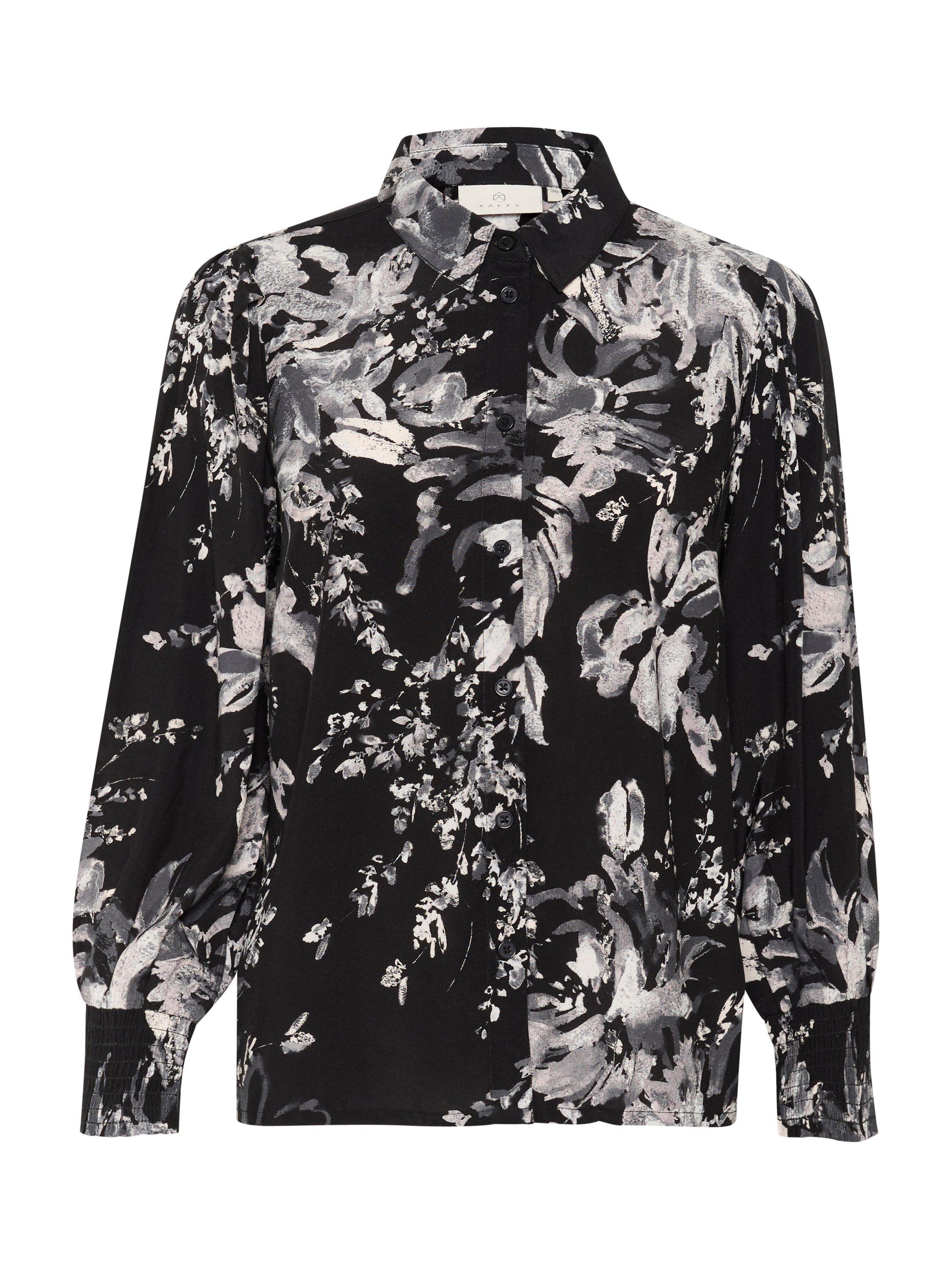 Product image 4 of 5, which shows KAFFE Kaisa Floral Shirt, Black/White, 12