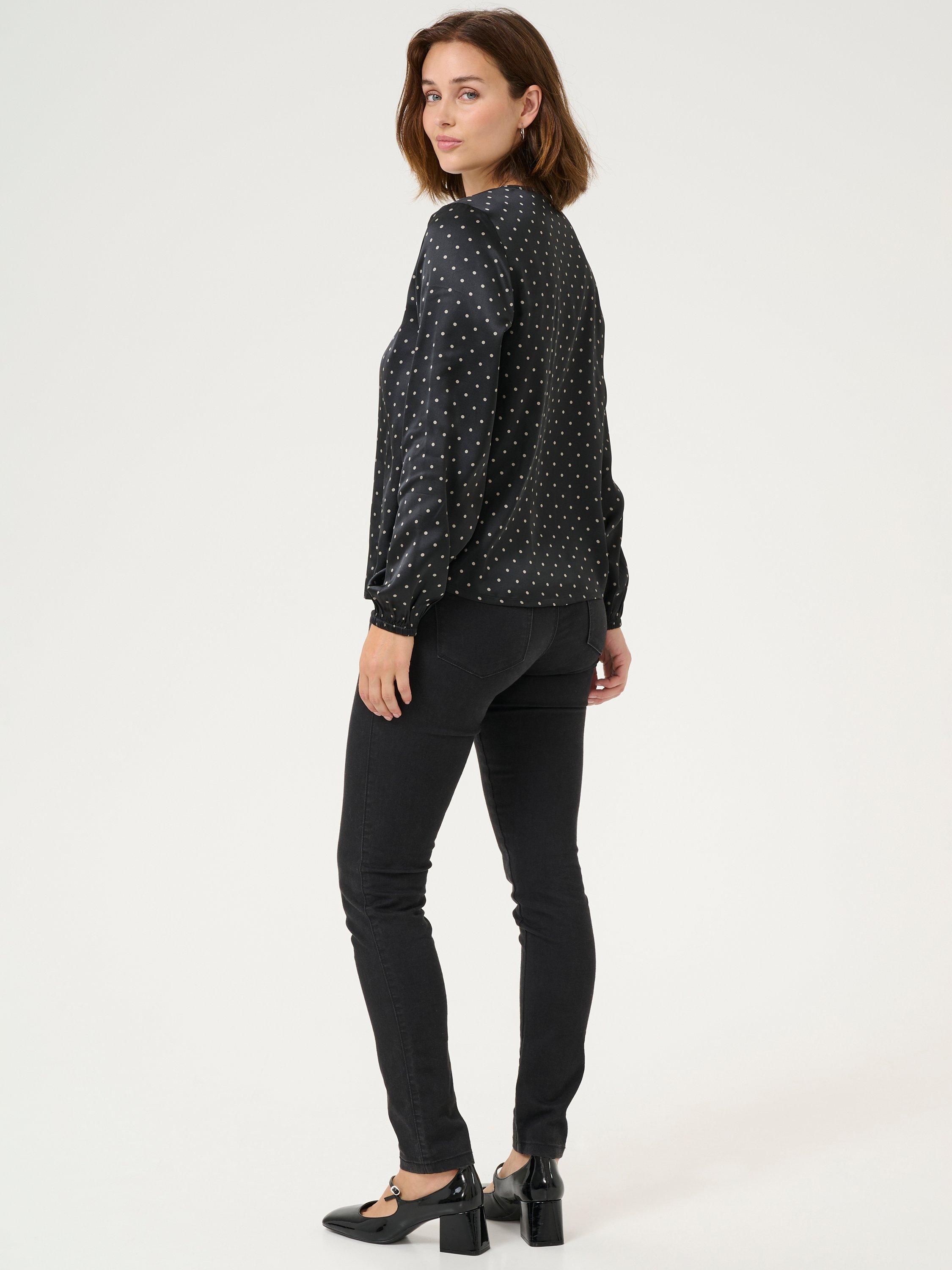 Product image 2 of 5, which shows KAFFE Luna Polka Dot Top, Black/Grey, 16